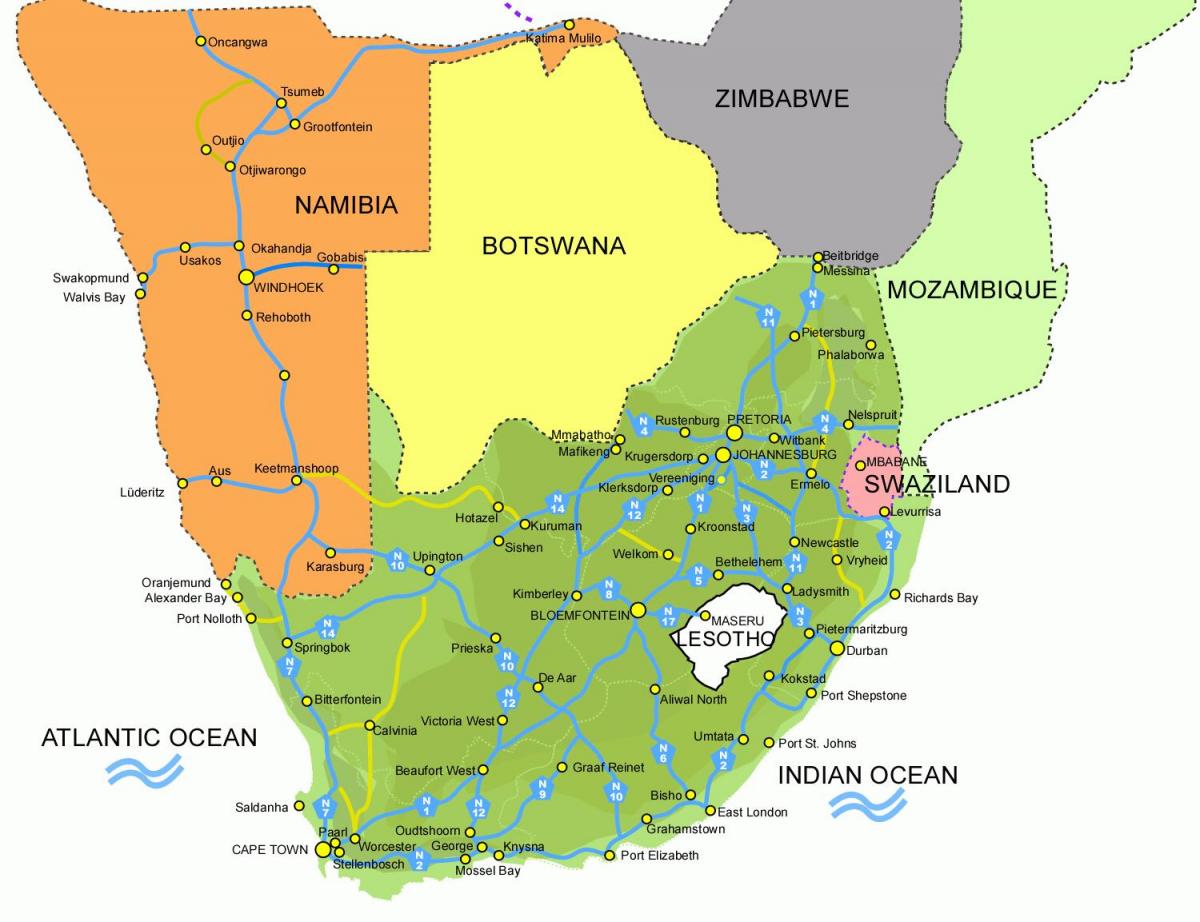 mapa ng Lesotho at south africa